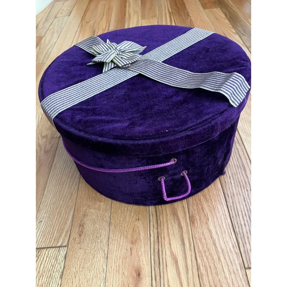 Vintage Purple Round Velvet Hat Box Storage Container Decorative‎ Gift Present
